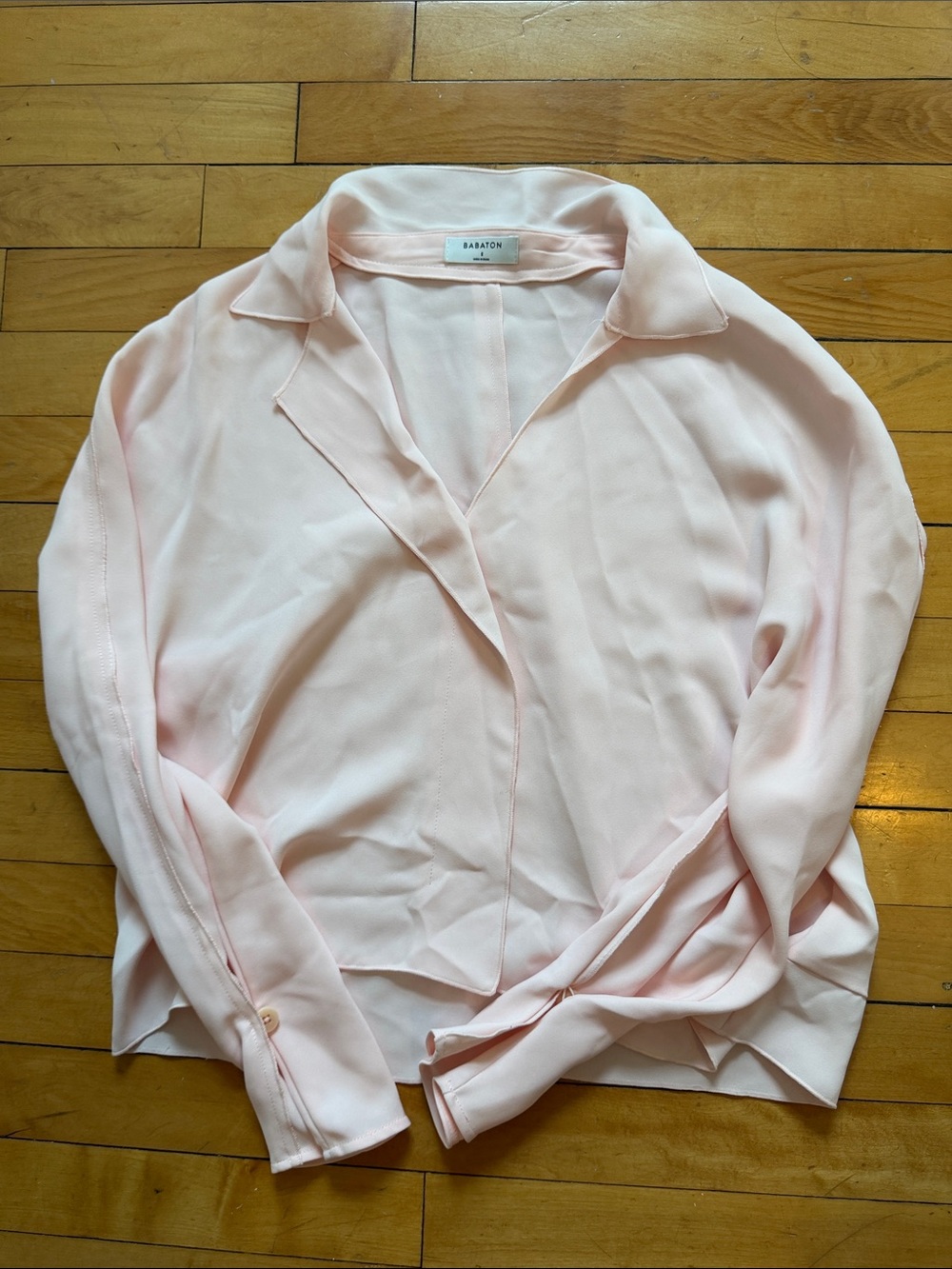 Babaton Light Pink Draped Button-Front Blouse